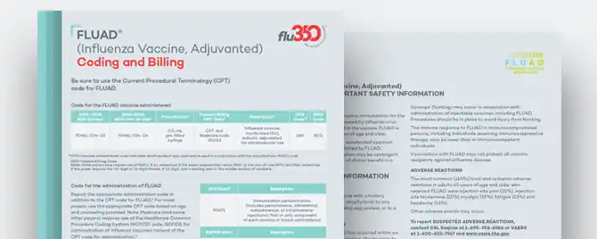 Quick reference guide for coding and billing information specific to FLUAD (Influenza Vaccine, Adjuvanted).