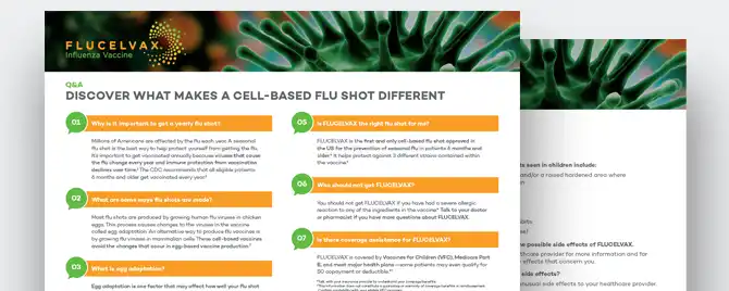 A guide that provides information to help address frequently asked questions from patients regarding FLUCELVAX (Influenza Vaccine).